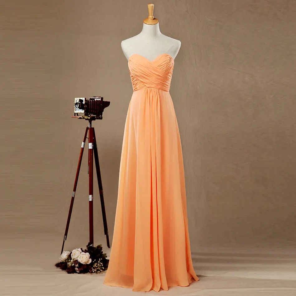 Оранжевый шифон Милая Плиссированные индивидуальный заказ линии этаж Длина фрейлина платье длинные Подружкам невесты - Цвет: Оранжевый