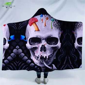 

3D Skull Horror Collection Hooded Blanket Sherpa Fleece Wearable plush Soft Throw Blankets on Bed Sofa Thick warm for Adults