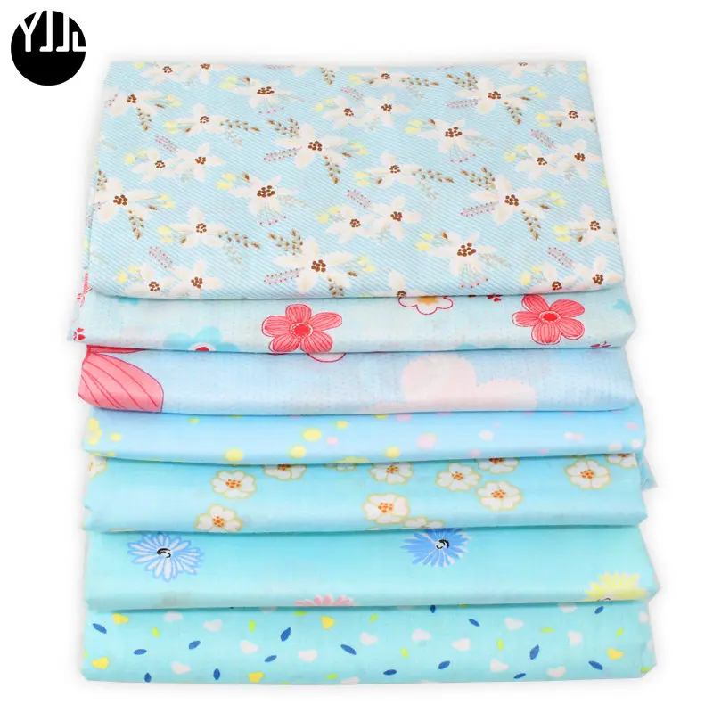 

New 50cm*160cm 100% cotton blue flower twill fabric baby crib bedding pillow dress handwork patchwork cloth DIY quilt D14