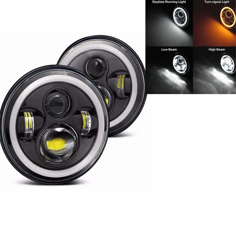 40w Halo light Black 2xFor Лада Нива 7 дюймов светодиодный головной светильник Hi/Low луч светильник Halo угол глаза DRL налобный фонарь для Jeep Wrangler Off Road 4x4 suzuki samurai - Цвет: 40w Halo light Black