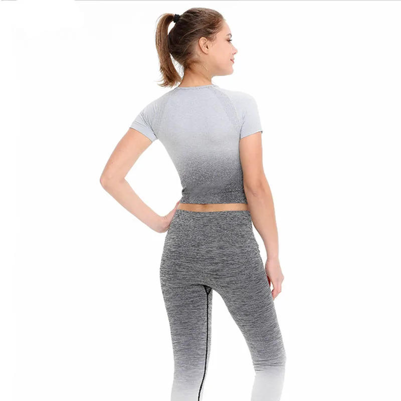 SALSPOR, женские градиентные спортивные бесшовные рубашки для йоги, укороченные топы с коротким рукавом, топы для бега, тянущиеся топы для фитнеса и тренировок, 4 цвета