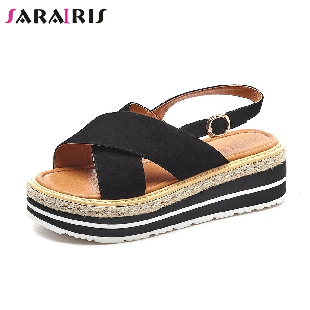 

SARAIRIS Brand New Luxury Summer Sandals 2019 women's Kid Suede Ladies Wedges High Heels Shoes Woman Casual Ol Summer Sandals