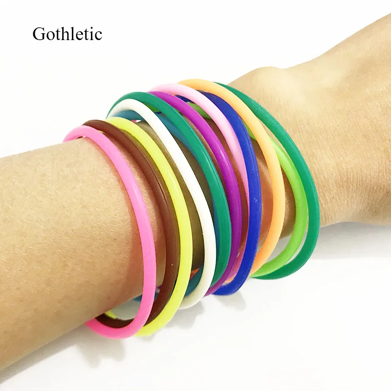 

Gothletic Fashion Candy Rainbow Colour Silicone Jelly Wristband 12pcs/set Sporty Bracelet Hair Tie Kids Jewelry Accessories