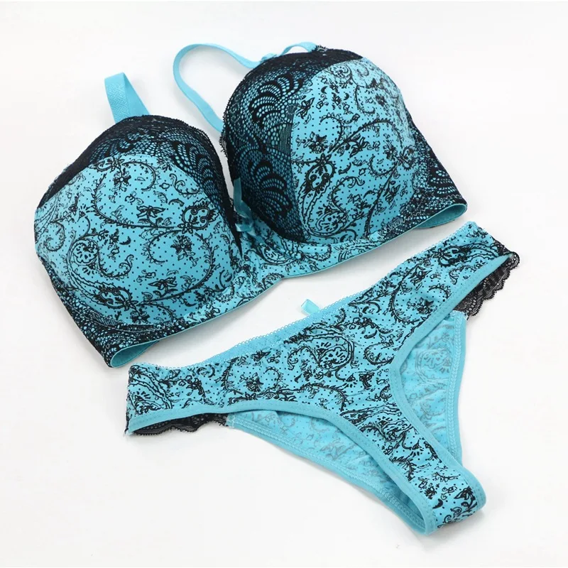 Lady Sexy Women Bra Set Plus size Floral Lace Bralette Briefs Set Elegant Thin cup Bra Underwear Women Lingerie Set