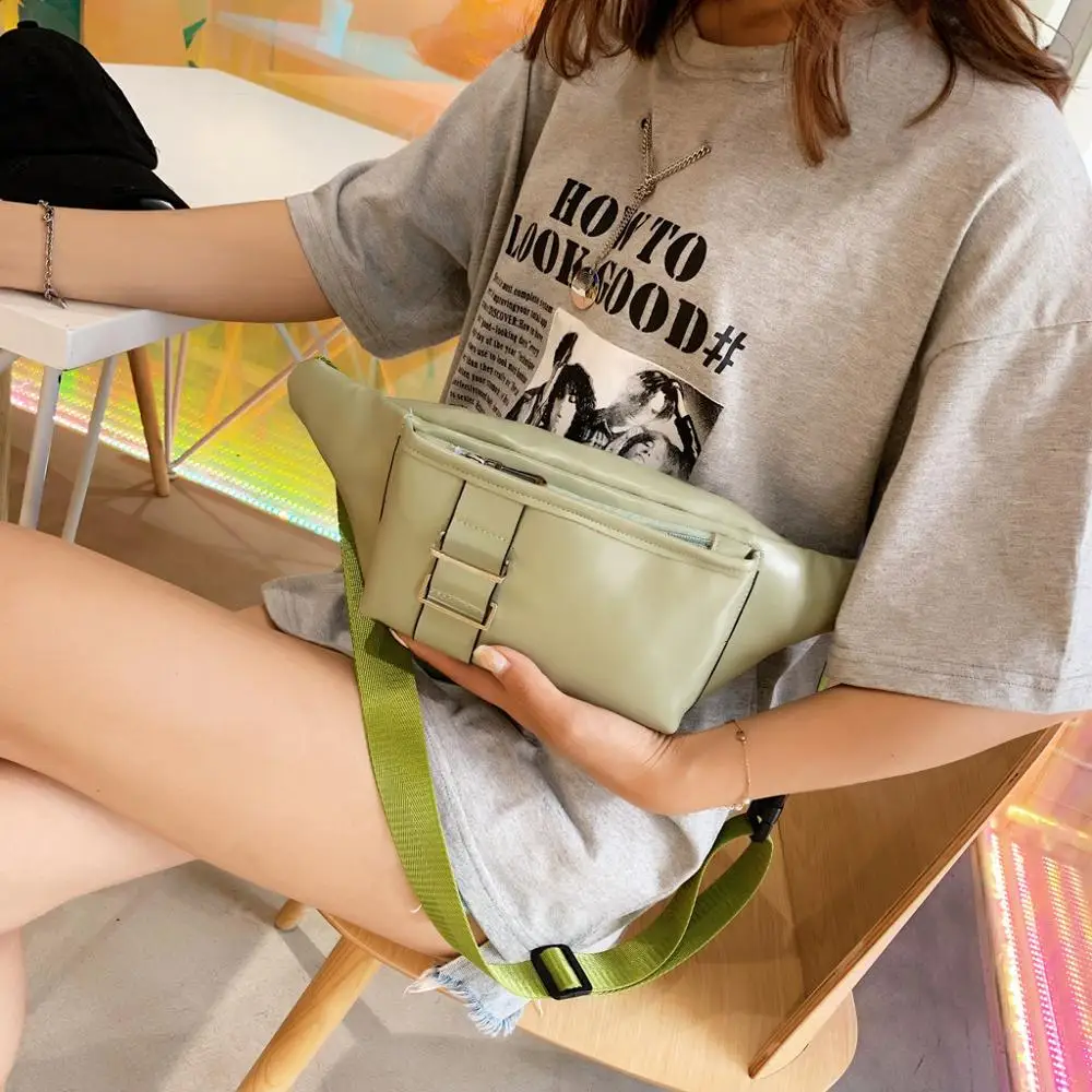 

Fashion Unisex Leather Metal Banana Bag Fanny Pack Zipper Bag Leather Waist Bags Crossbody Bag Chest Belt Bags For Women j26