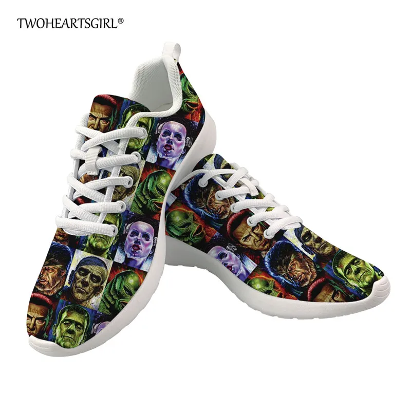 

Twoheartsgirl Women Breathable Shoes Universal Monsters Print Lace Up Outdoor Casual Shoes Lightweight Woman Vulcanized Sneakers