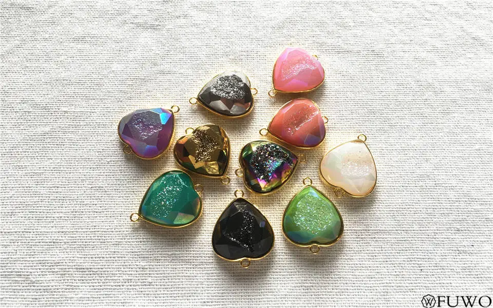 Natural Titanium Heart Druzy Pendant 12