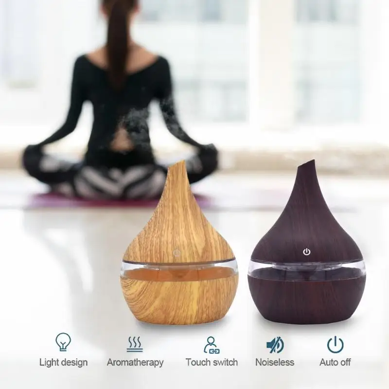 

300ml USB Wood Grain Mini Air Humidifier 7 Color LED Night Light Aroma Essential Oil Diffuser Air Purifier Mist Maker