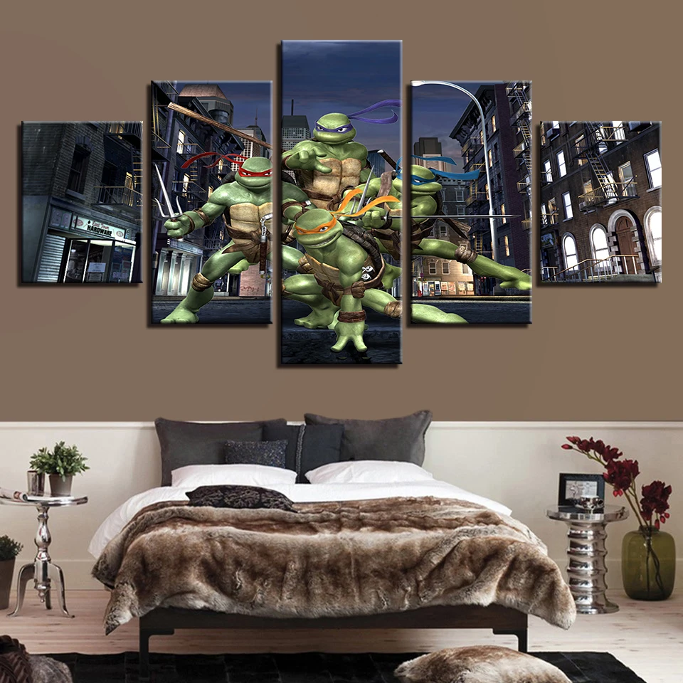 

Modern Canvas Home Decor Wall Art Posters 5 Panel Teenage Mutant Ninja Turtles Living Room Pictures HD Printed Painting Frame