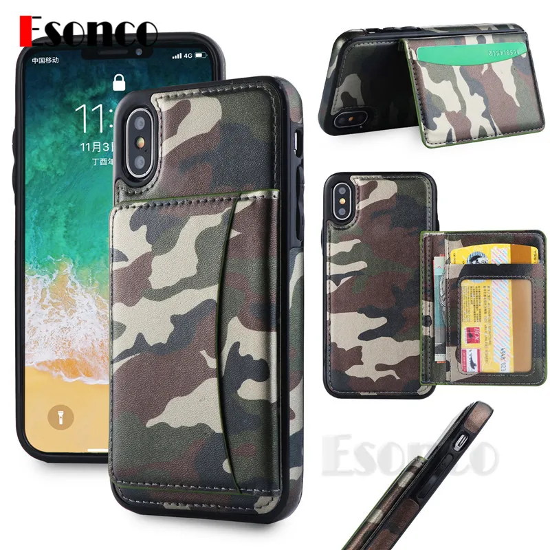 

Card Holder Wallet Leather Case for iPhone X 7 8 6 6 s 7 Plus 7P 8P Camouflage Phone Cases for iPhone 7 8 Plus 6 Plus Case