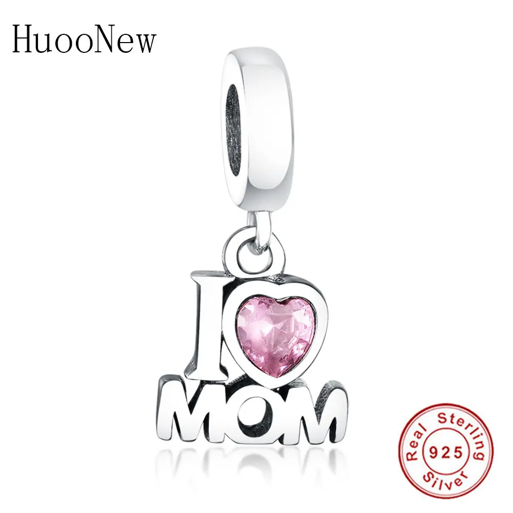 

Pink Crystal I Heart MOM Love Dangle Pendant Fit Original Pulseira Pandora Charms Bracelet 925 Sterling Silver 2019 Jewelry Gift