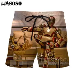 LIASOSO Железный человек Шорты в мужские повседневные шорты Объёмный рисунок (3D-принт) Капитан Америка Фитнес Stampato хип-хоп пляжа Pantaloncini ir005