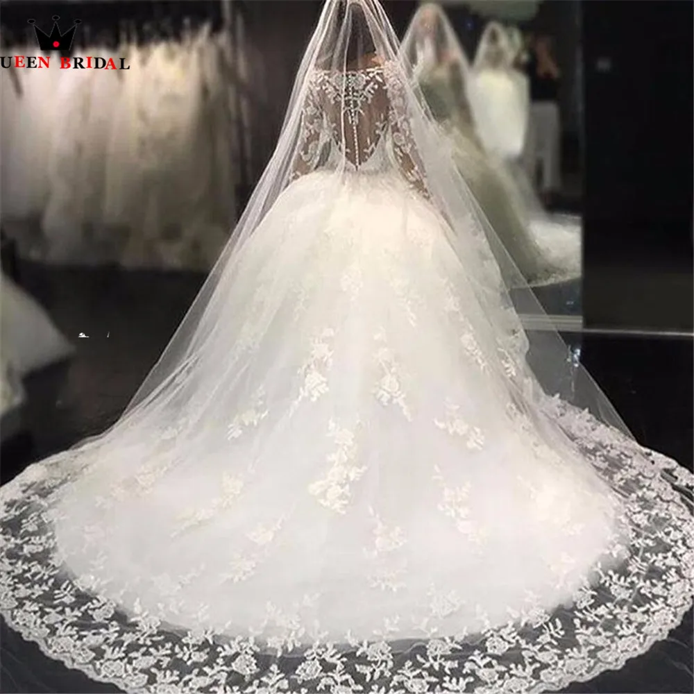 Винтаж роскошное бальное платье с длинным рукавом пушистый Тюлевое кружево с пайетками бисер кристалл алмаза невесты свадебное платье индивидуальный заказ YB134M