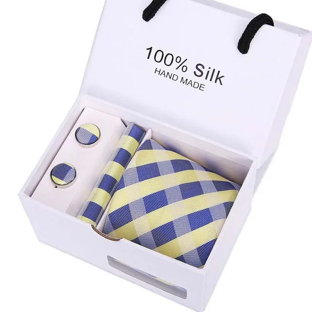 ANNIEBRITNEY галстуки для мужчин галстук с подарочной коробкой жаккардовый плетеный галстук шелковый галстук Hanky запонки галстук наборы для свадебной вечеринки - Color: 17