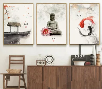 

New Chinese ink Flowers Buddha Wall Art Print Picture Canvas Painting Poster for Living Room No Framed