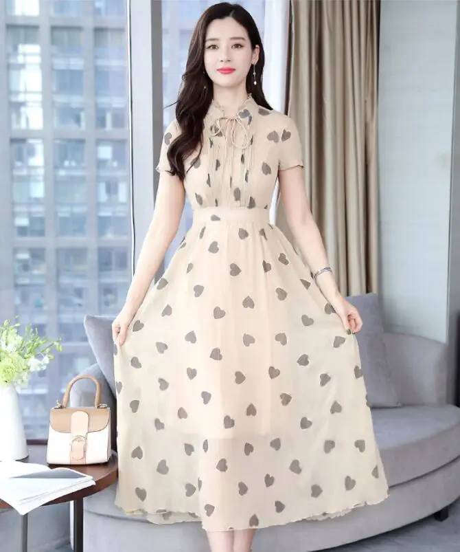 Новые поступления Для женщин Летние шифоновые платья модный принт с коротким рукавом длинное платье элегантный тонкий платье Большие размеры Vestidos