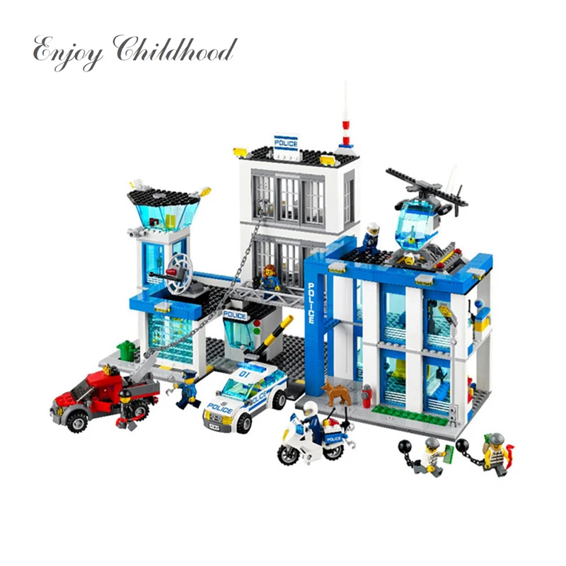Juegos Educativos 10424 unids 890 estación de policía de la ciudad bloques de construcción figuras de acción conjunto helicóptero celda de la cárcel Bringuedos Legoings