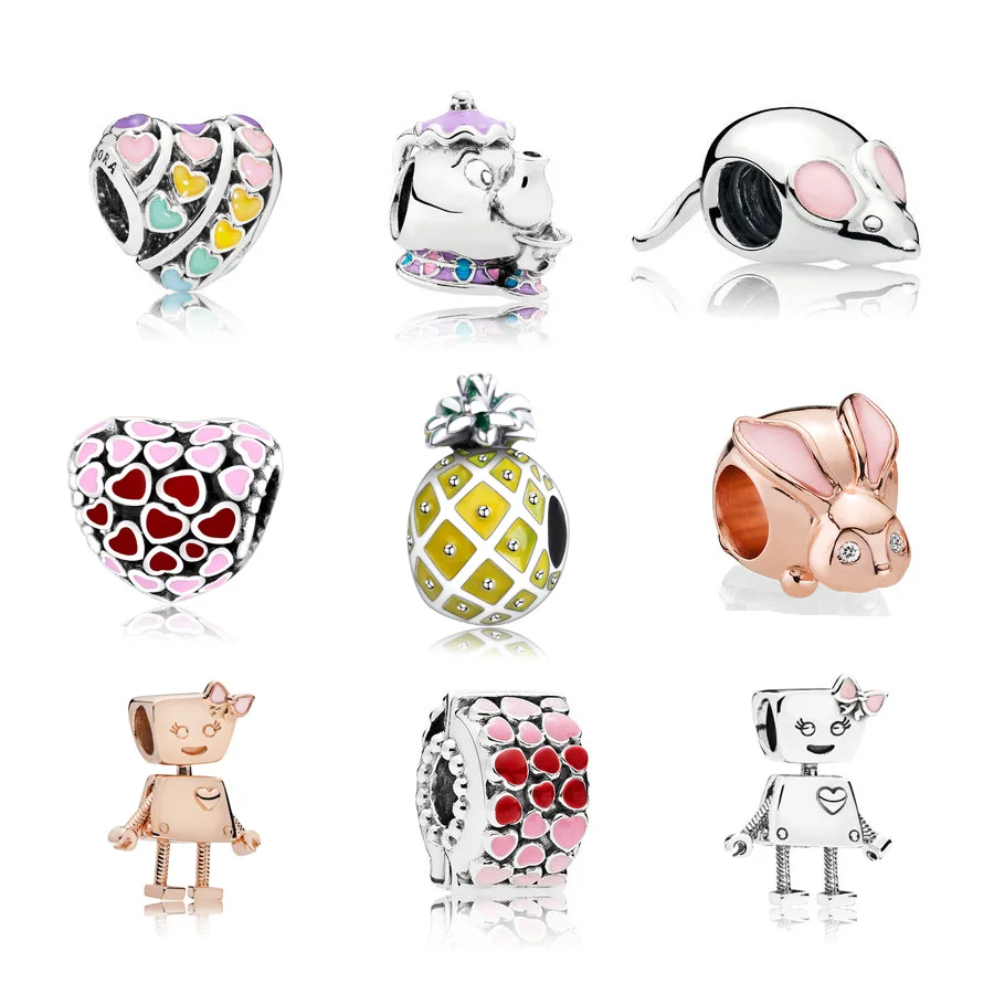 

High quality rose gold Bead Charm European MULTI-COLOUR HEAR charms Bead Fit Women Pandora Bracelet & Bangle DIY Jewelry P024