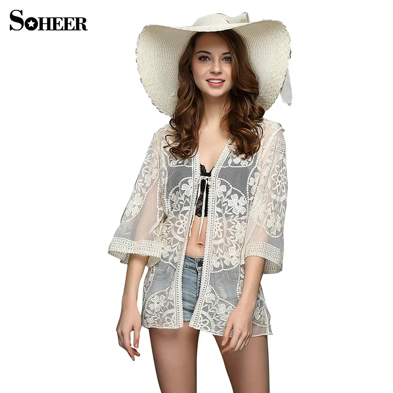 Elegant Sexy Bow Off Shoulder Top Beading Women Blouse Shirt Summer 2017 Blusas Female Lace Blouses Beach Casual Tops Girl |