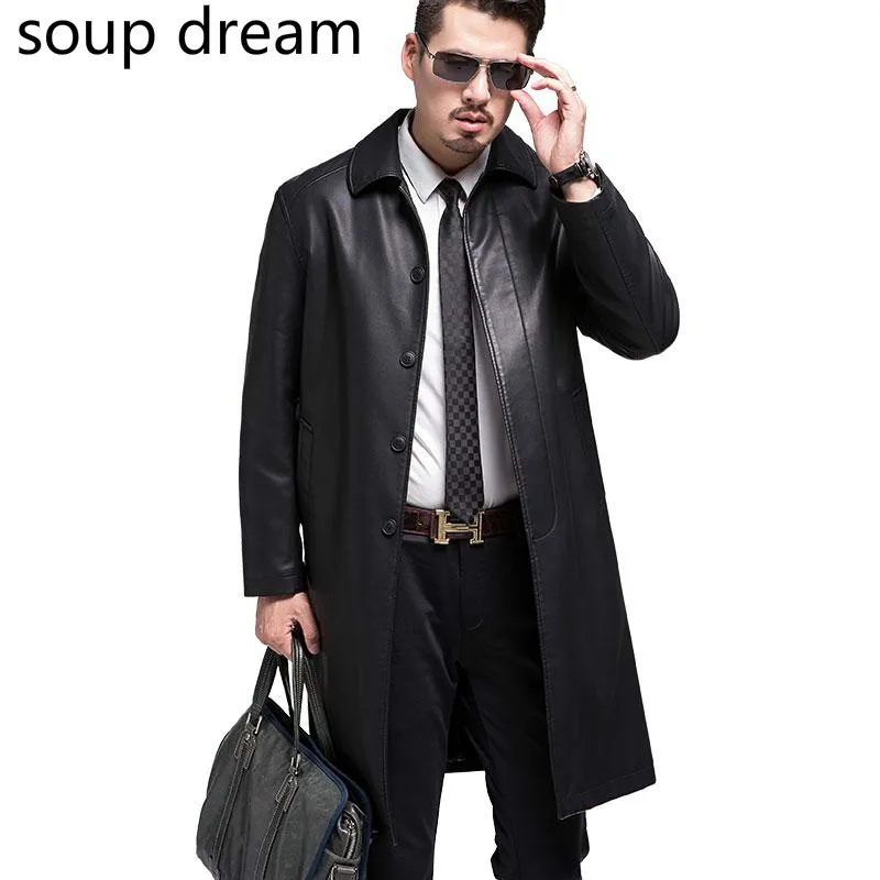 2018 New Style Men Genuine Leather Coats Long Section Sheepskin Jacket And Coat Male Leather Coat Winter Style ,leather Jacket