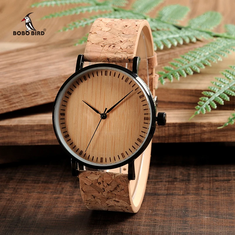BOBO BIRD Wooden Dial font b Watches b font Cork Strap Wood font b Watch b