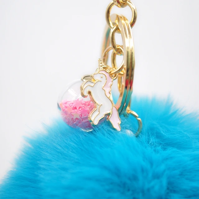 Llavero con unicornio y Pompón bonito de moda, piel sintética de pelo Llavero con pompón, cuentas redondas de estrellas, colgante para bolso, dijes, Llavero de piel Llavero con unicornio y Pompón bonito de moda, piel sintética de pelo Llavero con pompón, cuentas redondas de estrellas, colgante para bolso, dijes, Llavero de piel