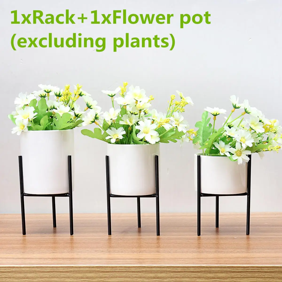 3pcs/Set Nordic Style Ceramic Flower Pot Succulent Planters Plant Pot with Iron Rack Shelf Stand Flower Vase Home Decoration