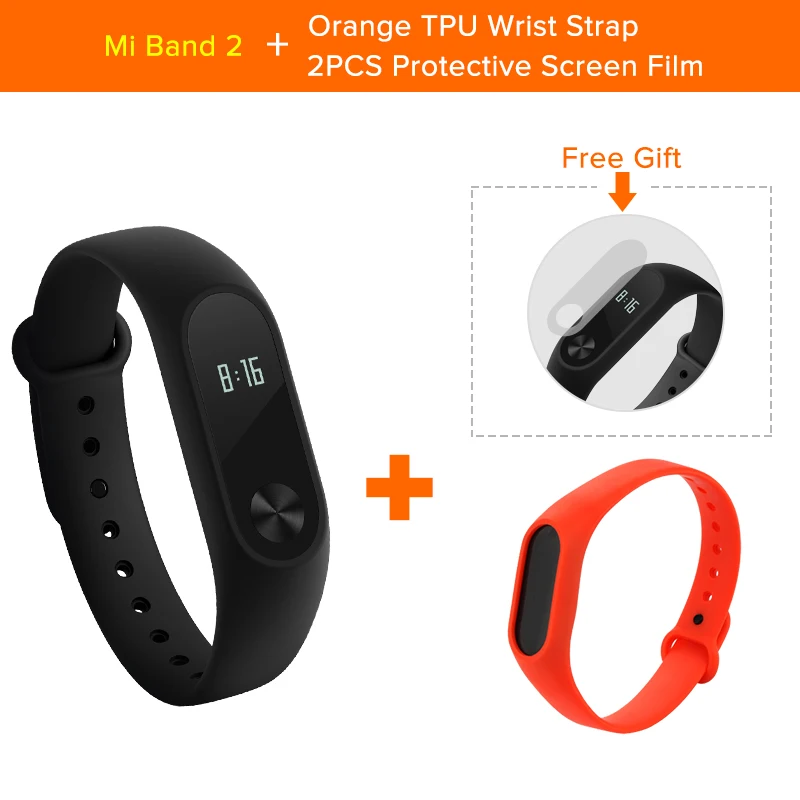 Xiaomi mi Band 2 умный Браслет фитнес-браслет Xio mi band 2 монитор сердечного ритма Xao mi трекер активности Xaio mi Smart Band 2 - Цвет: Add Orange Strap