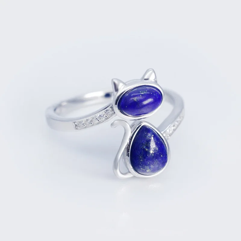 MloveAcc Solid 925 Sterling Silver Cat Open Rings for Women Lady Gift Sterling Silver Lapis lazuli Stone Ring Fashion Jewelry MloveAcc Solid 925 Sterling Silver Cat Open Rings for Women Lady Gift Sterling Silver Lapis lazuli Stone Ring Fashion Jewelry