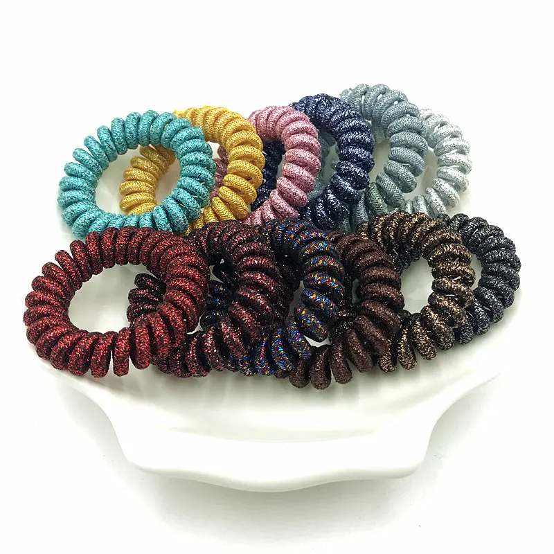 عالية الجودة بريق معدني سلك الهاتف مرونة رباط شعر ماتي ذيل حصان حامل سوار المرأة Scrunchies متنوعة الألوان عالية الجودة بريق معدني سلك الهاتف مرونة رباط شعر ماتي ذيل حصان حامل سوار المرأة Scrunchies متنوعة الألوان