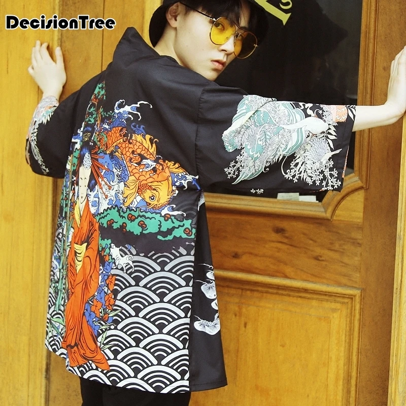 2019 summer mens kimono japanese clothes streetwear casual kimonos jackets harajuku japan style cardigan embroidery outwear