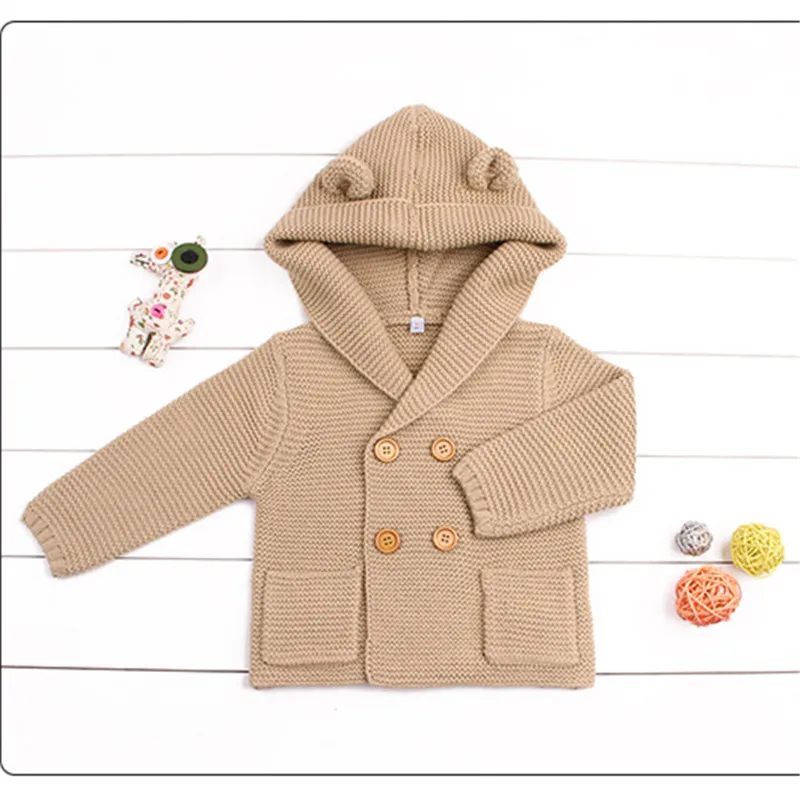 Пальто для новорожденных мальчиков Модная хлопковая одежда для маленьких мальчиков зимняя трикотажная одежда с длинными рукавами для малышей модные свитера с пуговицами - Color: brown