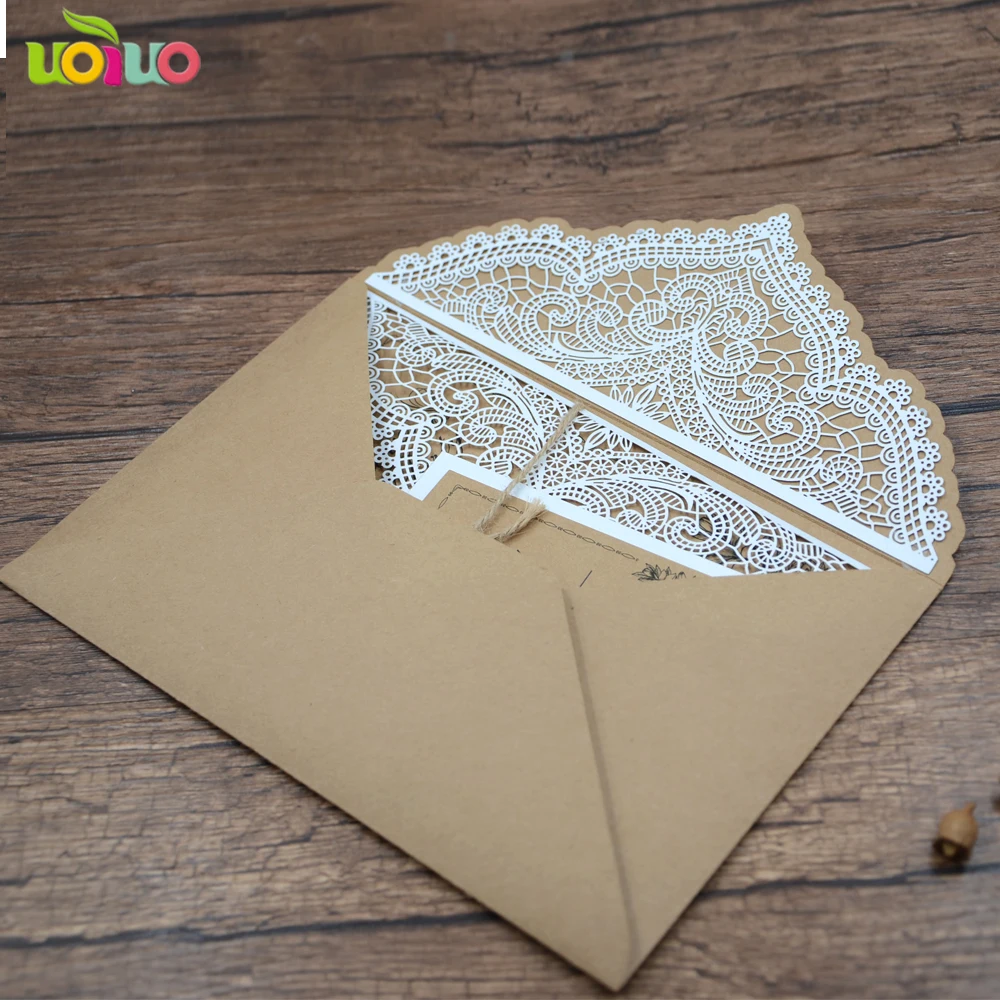 10 шт. лазерный старинный крафт свадебные пригласительные открытки с конвертами поздравительная веревка для свадебного украшения праздничные принадлежности