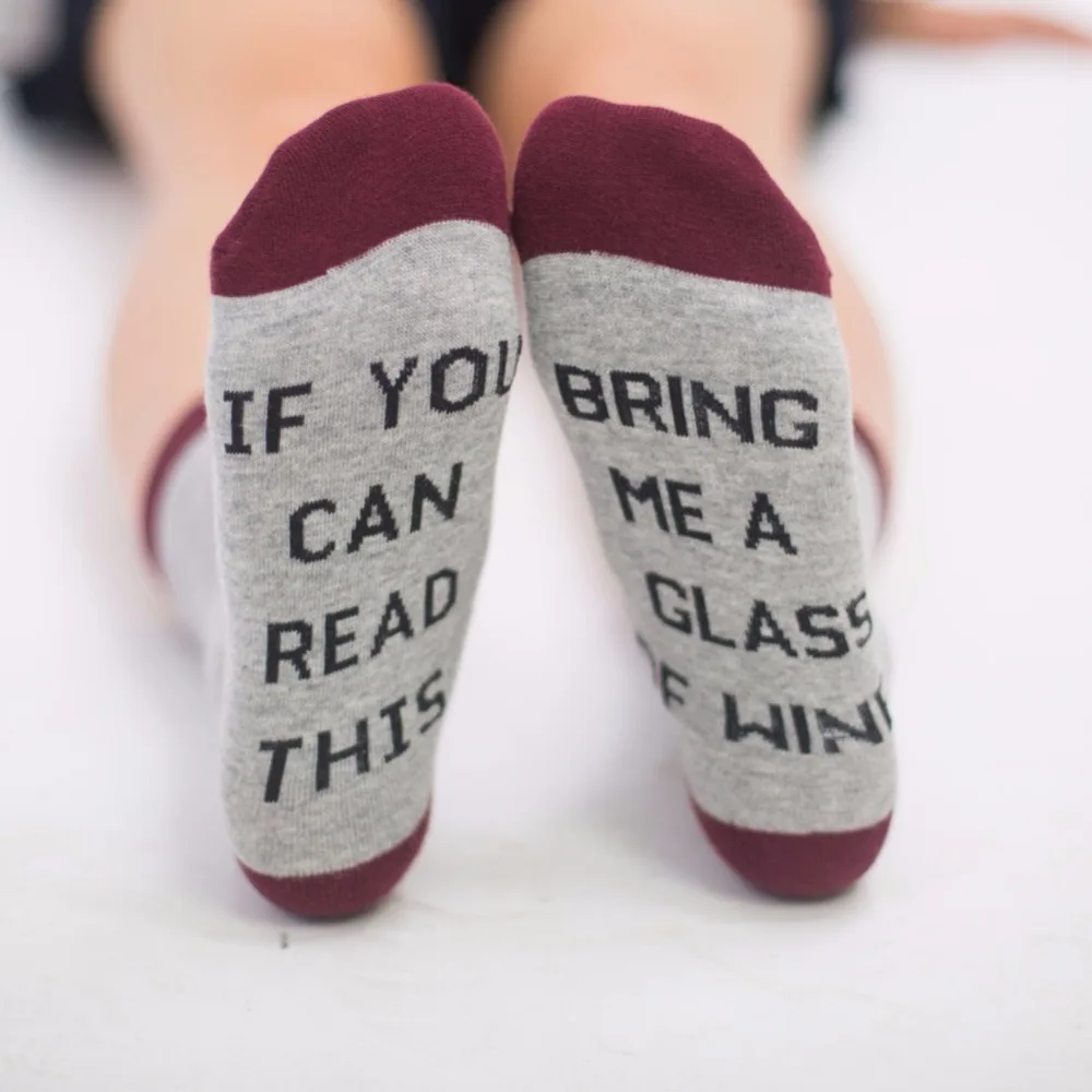Fashion 1 Pairs Women Letter print socks If You Can Read This Bring Me A Glass of Wine/Cold Beer/Coffee Men Women Crew Socks