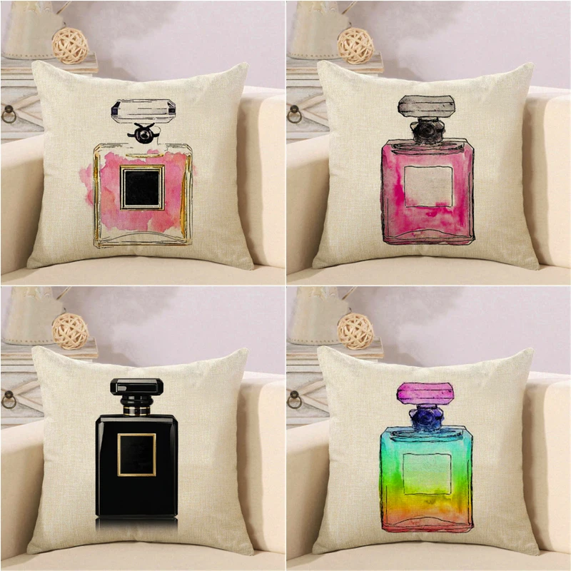 

2019 New Fashion Bottle Painting Cushion Cover Pattern Print Pillow Case Linen Cotton Throw Pillow Cover Decorative For Home
