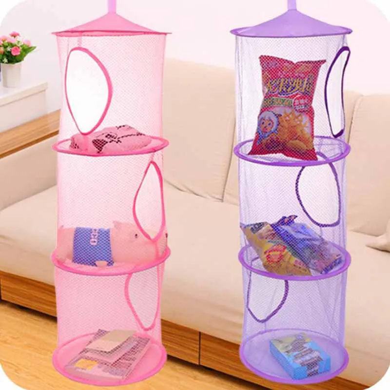 3 Shelf Hanging Storage Net Kids Toy Organizer Bag Bedroom Wall Door Closet Organizers Basket