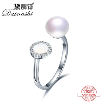 

Dainashi classic silver and gold color 925 sterling silver natural pearls adjustable rings for gifts sweet and elegant jewelry