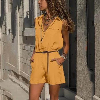 

2019 Summer Female Fashion Women V-Neck Rompers Solid Elegant Bodysuit Vest Tank Top Casual Playsuit Short Pants 7.15