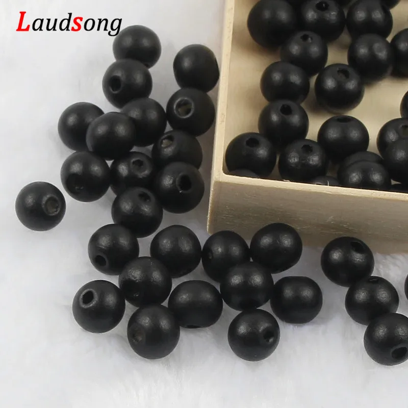 DIY 50-500pcs 6 8 10 12mm Gold Silver Natural Wooden Beads Round Ball Loose Wood Spacer Beads For Jewelry Making Accessories - Color: Black