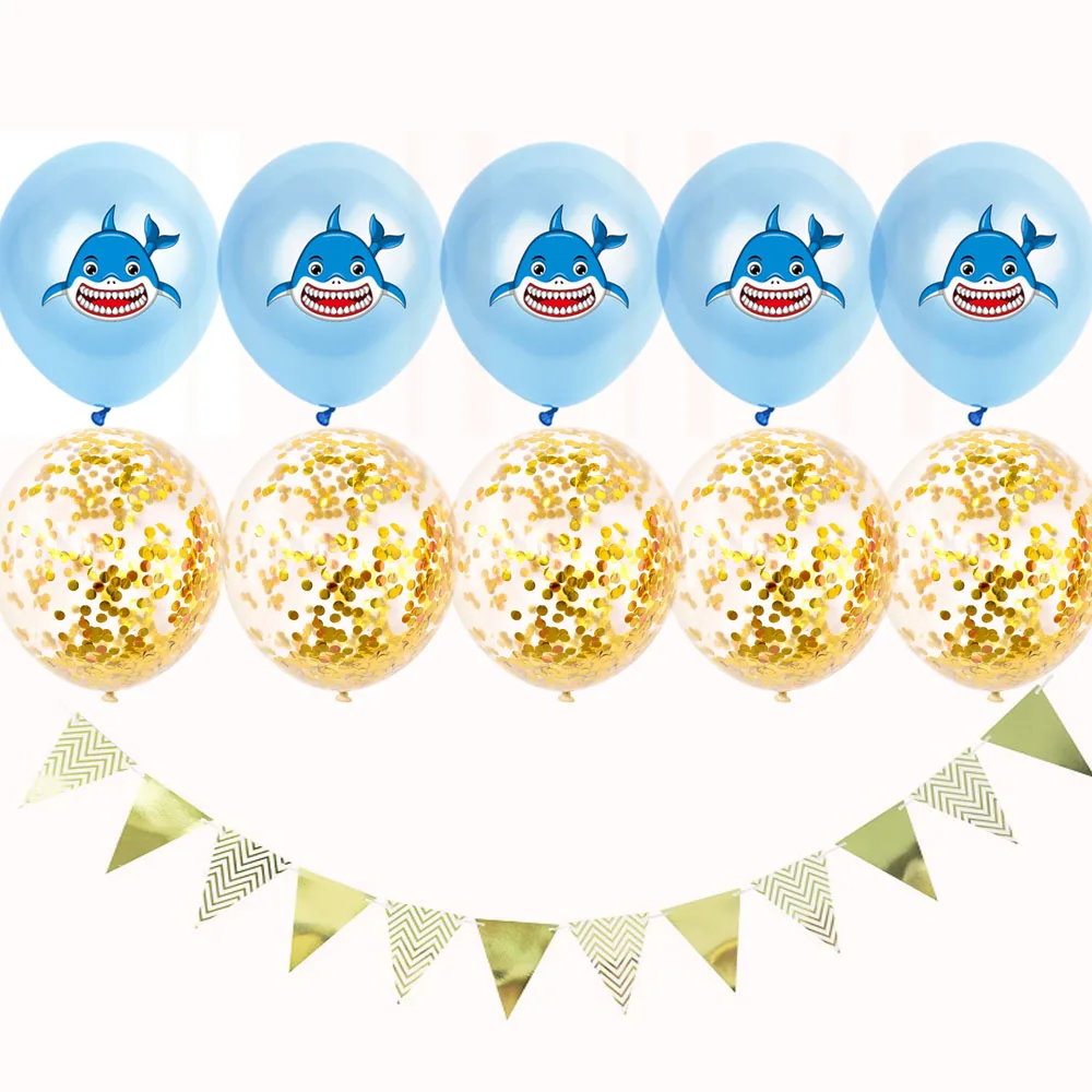 Животное всплеск Акула латексный воздушный шар "Конфетти" набор «С Днем Рождения» баннер детский праздничный костюм сувениры для детского дня рождения, для свадьбы, вечерние поставки
