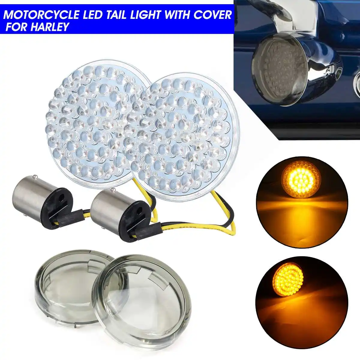 

Pair Motorcycle LED Tail Turn Signal Indicator Lights Insert Panel Amber 1156 48LED Lens Cover For Harley/Sportster 883 1200 XL