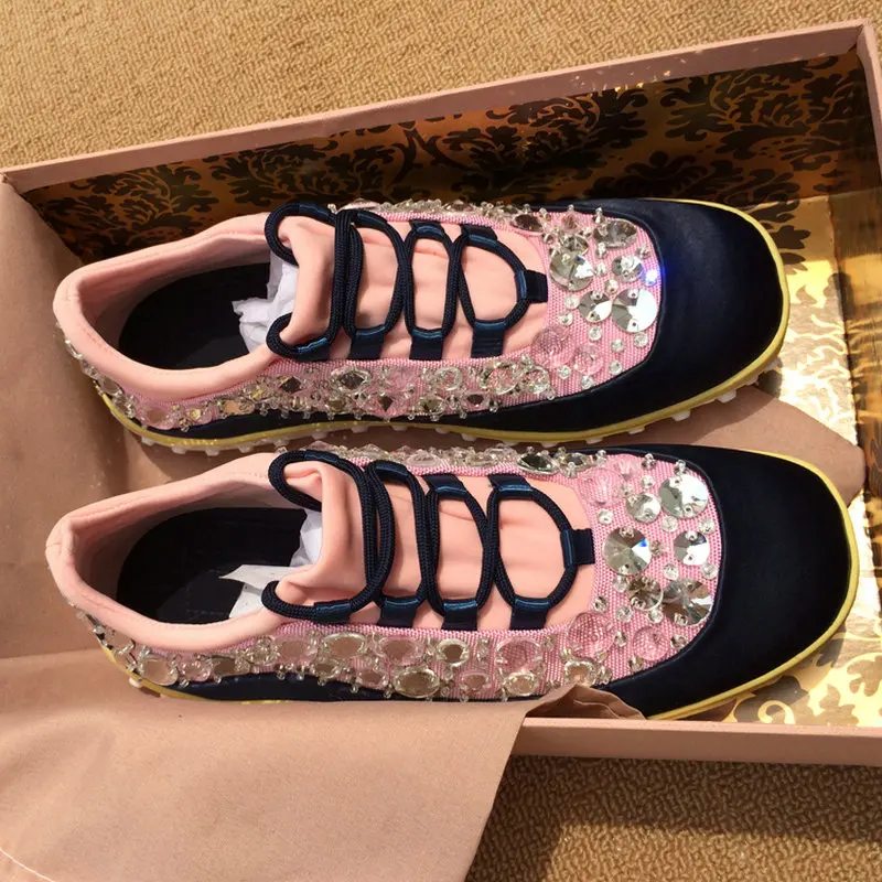 

Celebrity Same Paragraph Women Casual Shoes, Muffin Thick Crust Soft Surface Square Toe Lacing Rhinestone Platform Sneakers Shoe