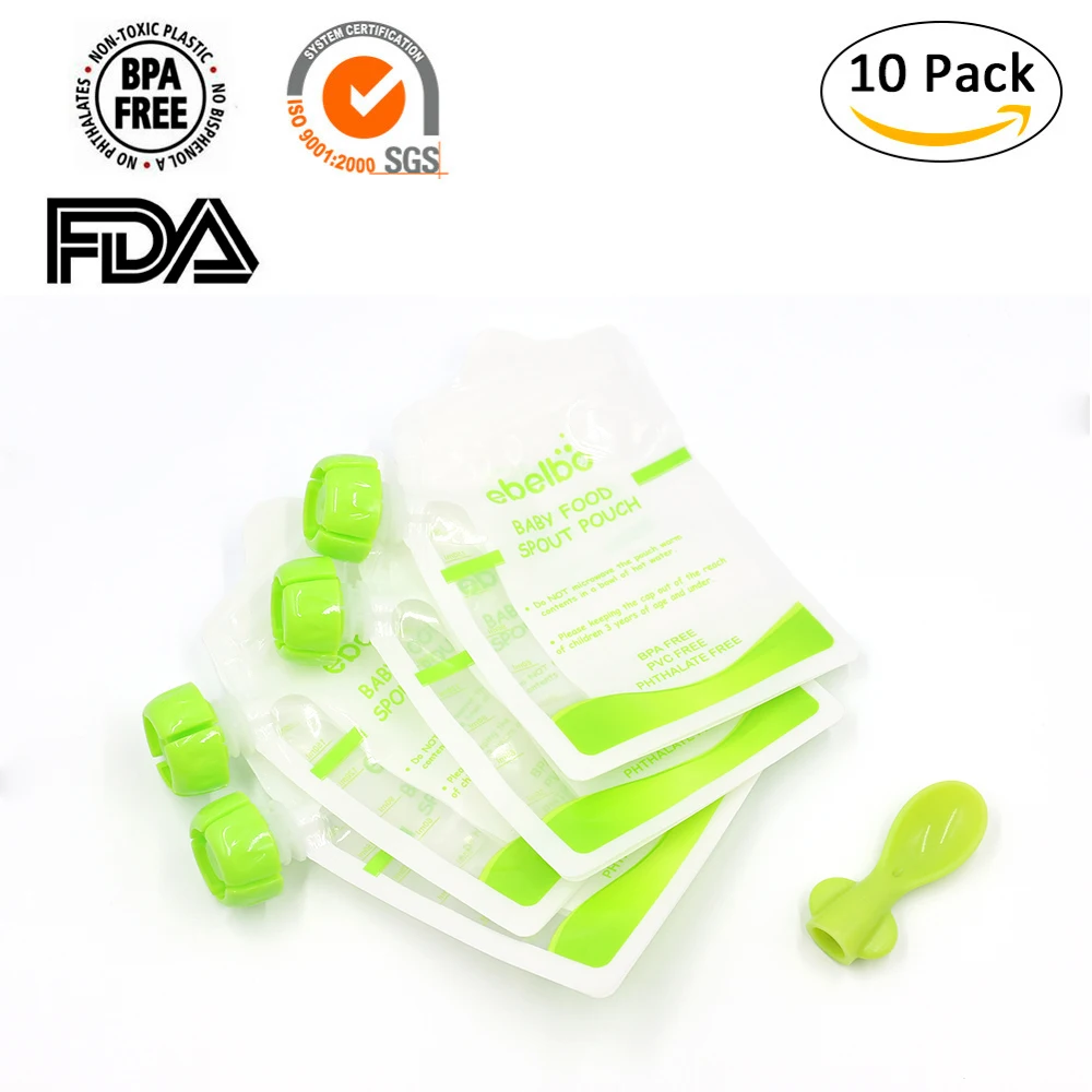 

10pcs Baby Food Pouch Reusable Feeding Food Squeeze Bag With Spoon Spout Pouch For Complementary Food Grade Plastic Storage Box