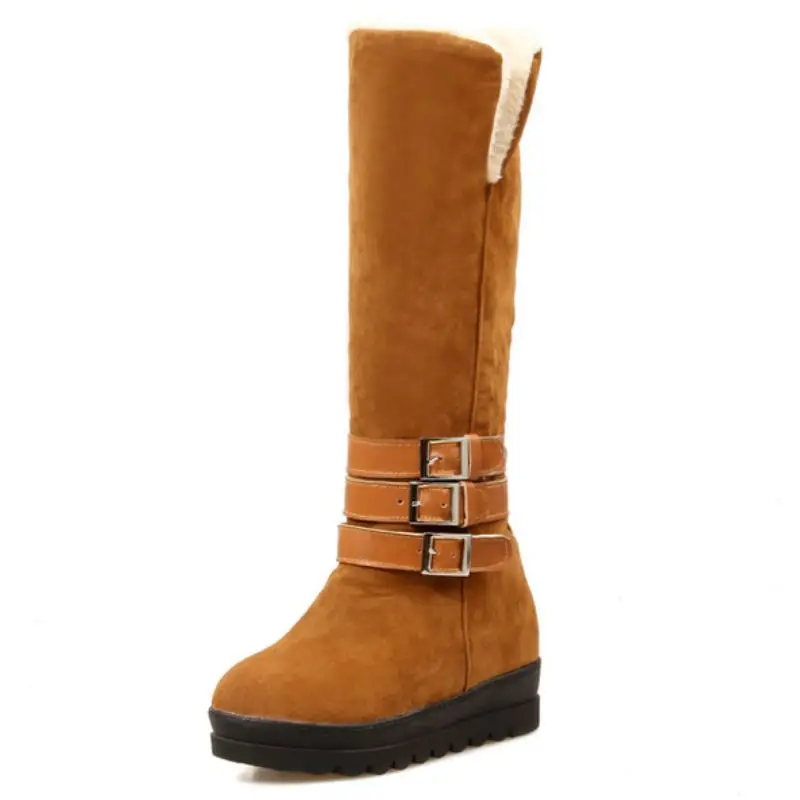 Dames Bottes Plat Beige D'hiver 3443 noir De Mode Chevalier Long Femmes Bota Qualité Boucle Chaussures Sur Botte Neige marron Chaud 8n0OPkw