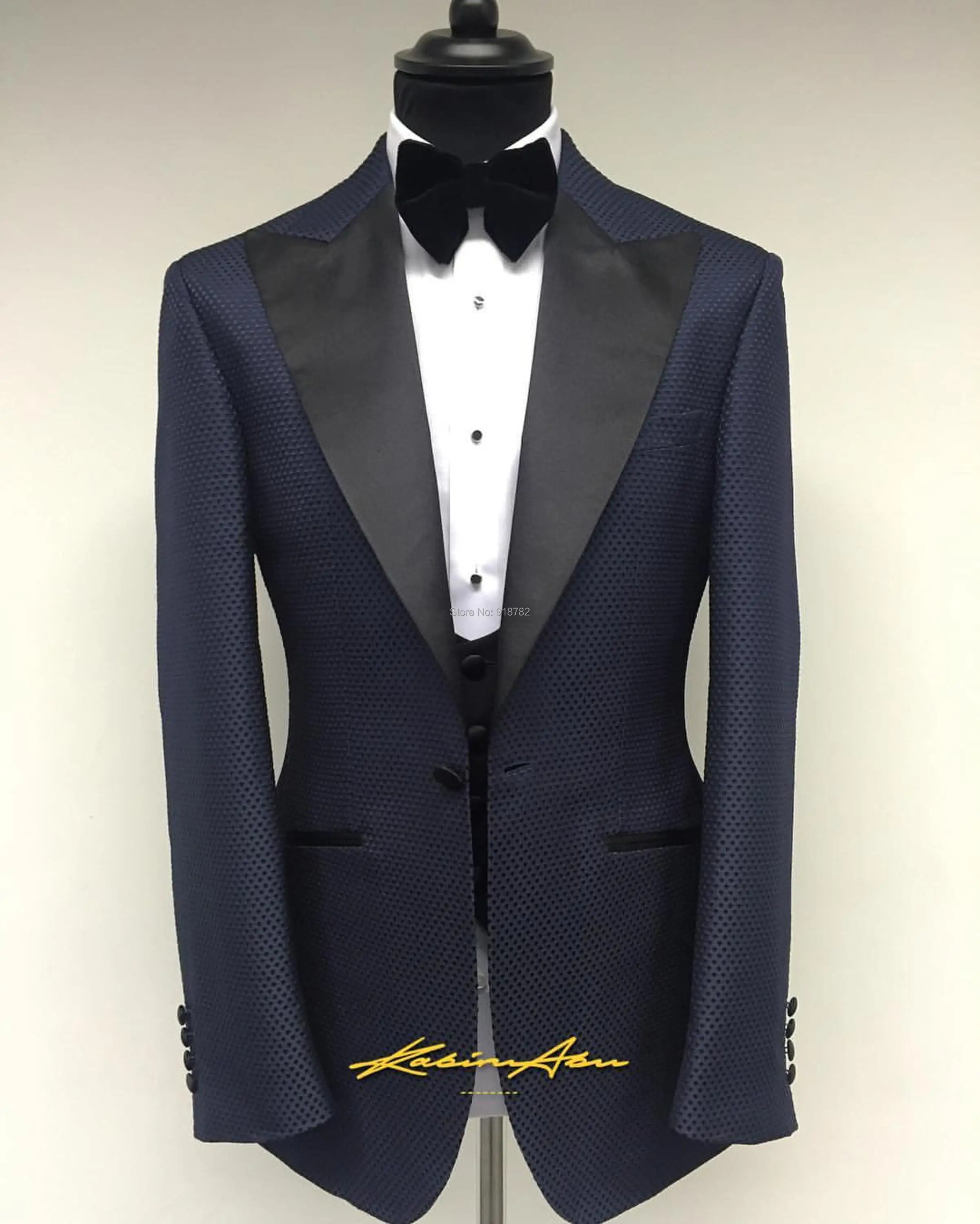2017 Fashion Business Party Suits Navy Blue Blazer Groom Bespoke