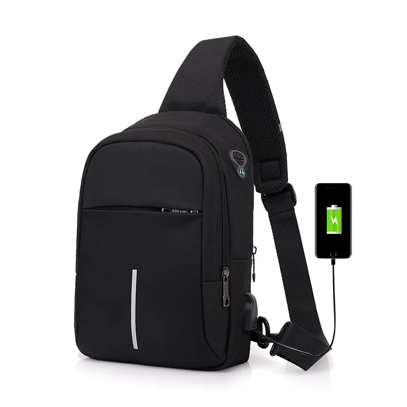 Противоугонная USB подзарядка сумка для мужчин и женщин слинг сумка большой емкости водонепроницаемый летний короткий поход мессенджеры сумки через плечо - Цвет: Black
