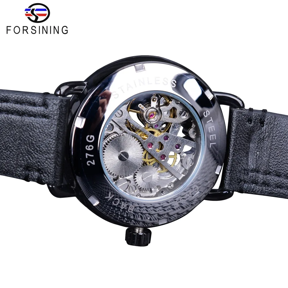 Forsining черный золотой Римский номер часы секунд стрелки независимый дизайн механические наручные часы для мужчин Водонепроницаемость