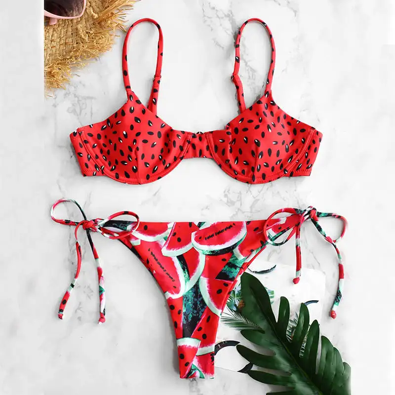 

Mossha Bandeau swimsuit female Summer bathers Knot swimwear women High cut bathing suit Sexy print bikini set 2019 biquini new