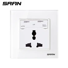 SRAN Crystal Glass Panel, Electrical Wall Socket, 3 Hole Universal Power Outlet With 2100mA Dual USB Charging Port