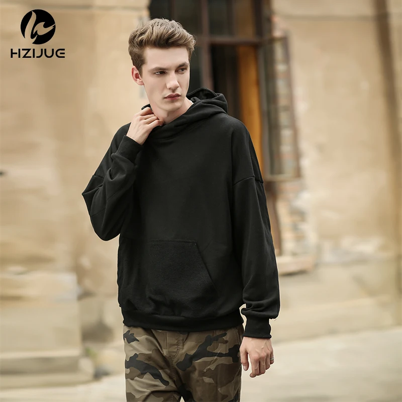 HZIJUE 2018 streetwear hoodie Classic Basic solid pure color oversize baggy Justin Bieber man Men Hip Hop cotton hoodies black